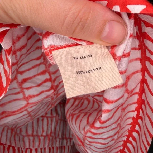 MIRTH Handmade Block Print Top Womens L Red White Excellent Fish Pattern - Picture 4 of 10